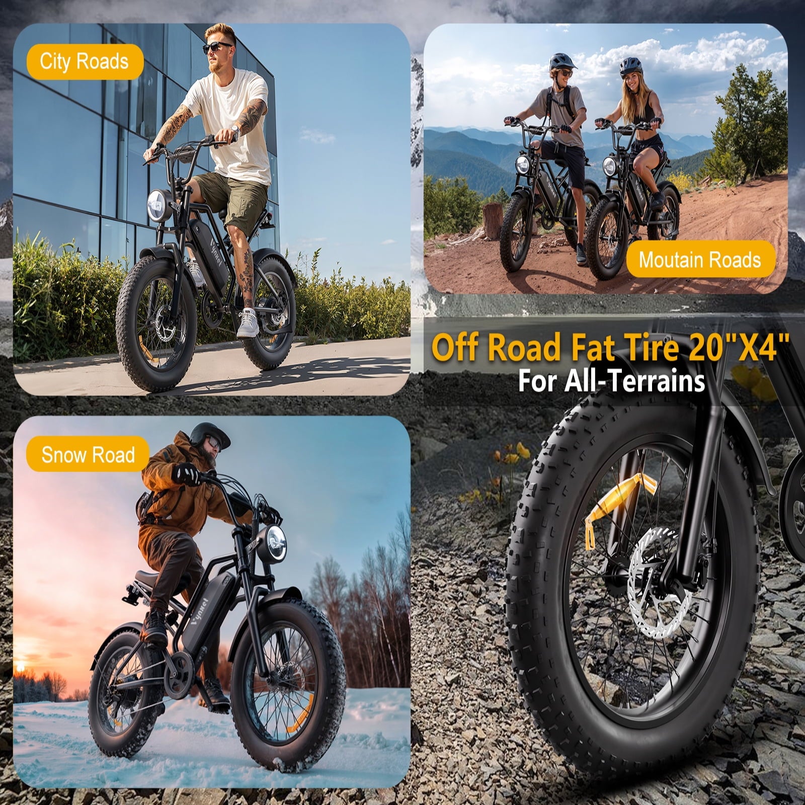Vynhet G50 1500W Peak Adult Electric Bike, 48V 18Ah Battery, 32MPH, Up to 68 Mile Range, 20x4.0 Fat Tire All-Terrain Electric Dirt Bike, UL2849 Certified Electric Bikes