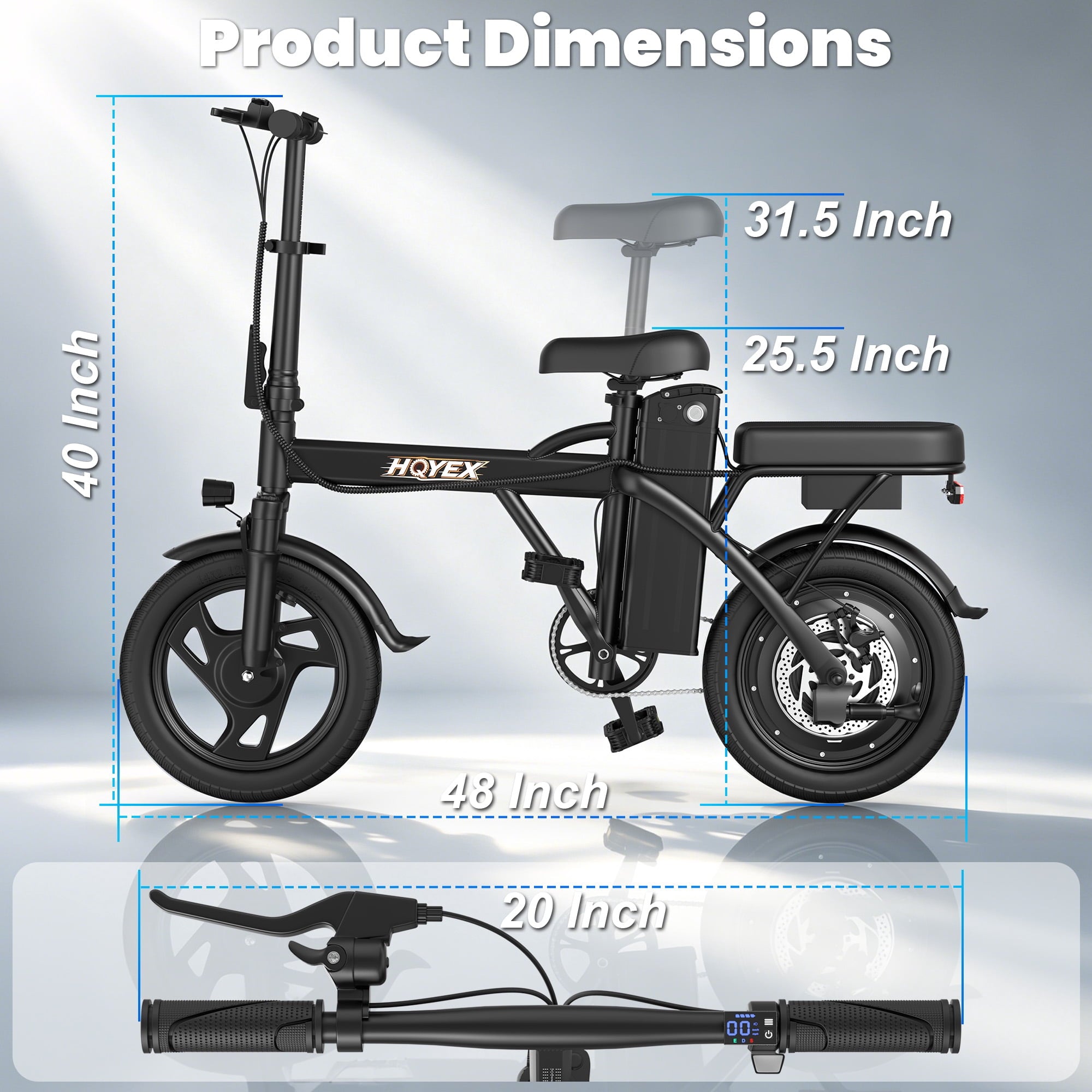 HQYEX HQ14PRO 500W Adult Electric Bicycle, 14 Inch Fat Tire Ebike with 48V 9Ah Rechargeable Battery, Max Speed 22MPH, Dual Brakes & Full Suspension, Adjustable Seat, Perfect for Commuting E Bike Electric Bikes