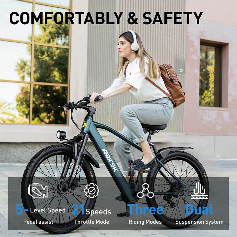 Aairsk 24''Electric Bike for Adults, 400W Motor Mountain Ebike, 36V 13AH, 40 Miles Long Range, UL2849 Electric Bikes