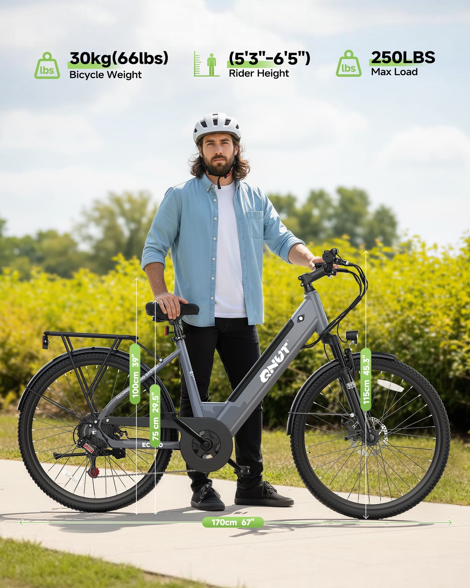 QNUT Electric Bike , 26 1200W Peak with 48V Battery 7 Speed 20MPH 65 Miles Ebike Step Through Commuter E bike for Adults Electric Bikes