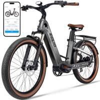 26 Carbon Fiber Electric Bike for Adults, 750W Motor 24MPH Lightweight Commuter E-Bike, 48V Dual Battery 128 Miles Long Range, 13+ Adult Electric Bicycle - Gray Electric Bikes