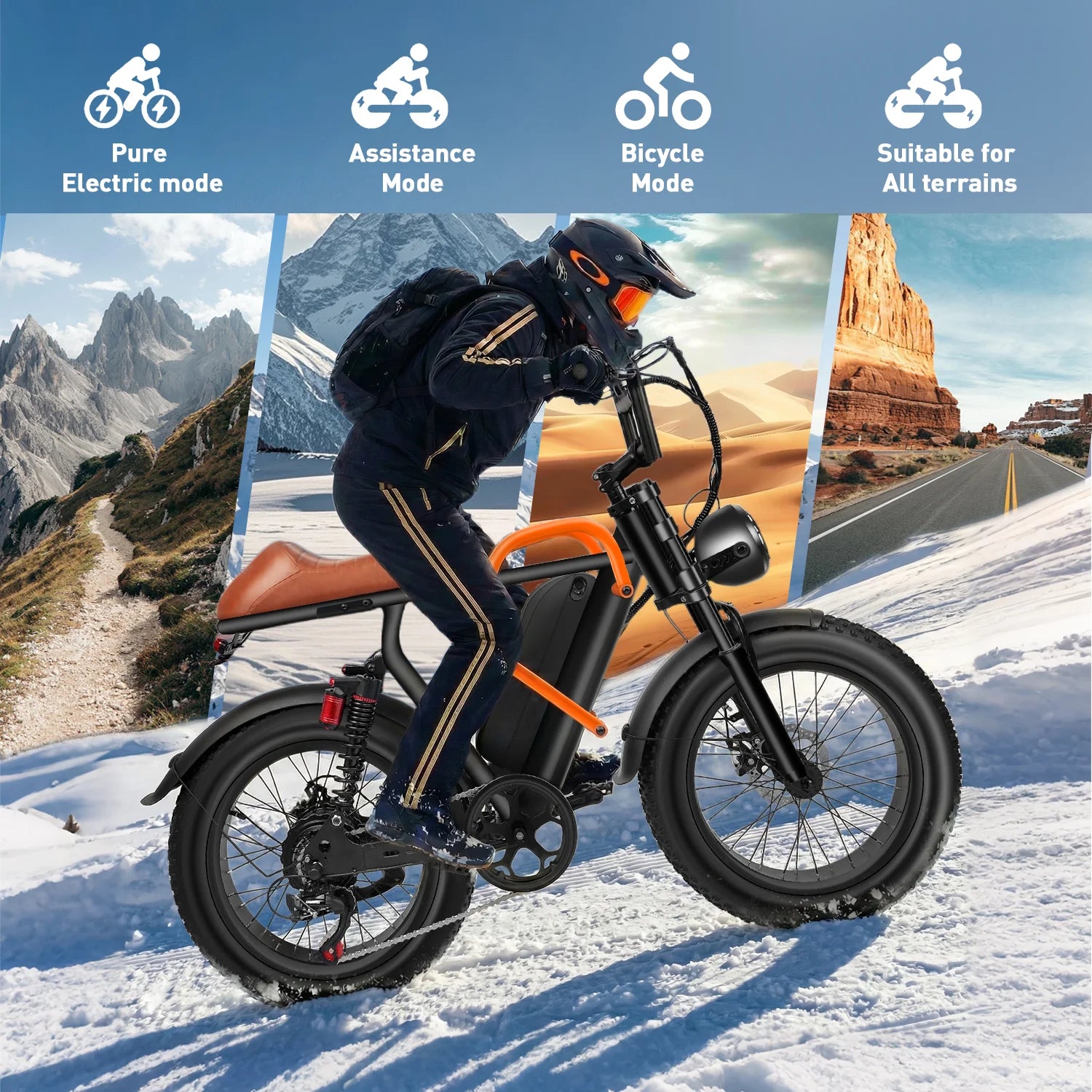 20'' Fat Tire E-Mountain Bicycle for Adults, Peak 750W Motor Electric Bike, 48V 15Ah 30MPH 7-Speed Ebike UL2849 Electric Bikes