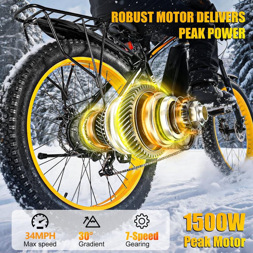 EOEOTWO 1500W Electric Mountain Bike for Adults,48V 15Ah Removable Battery 60Miles Longe Range, 34MPH Fast Cruiser Ebike, 26'' Fat Tire All-Terrain E-Bicycle with LED Display UL2849 Electric Bikes