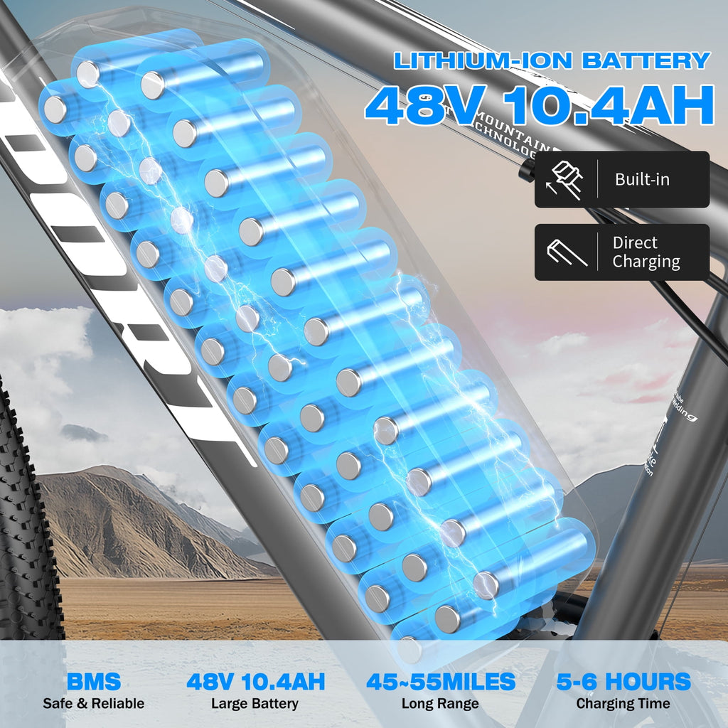 GWEIT 26Electric Bike for Adults, 1500W Peak Mountain E-Bike with 25MPH 45Miles Range Electirc Mountain Bike, 48V 10.4Ah Removable Battery, UL2849 Certified Electric Bikes