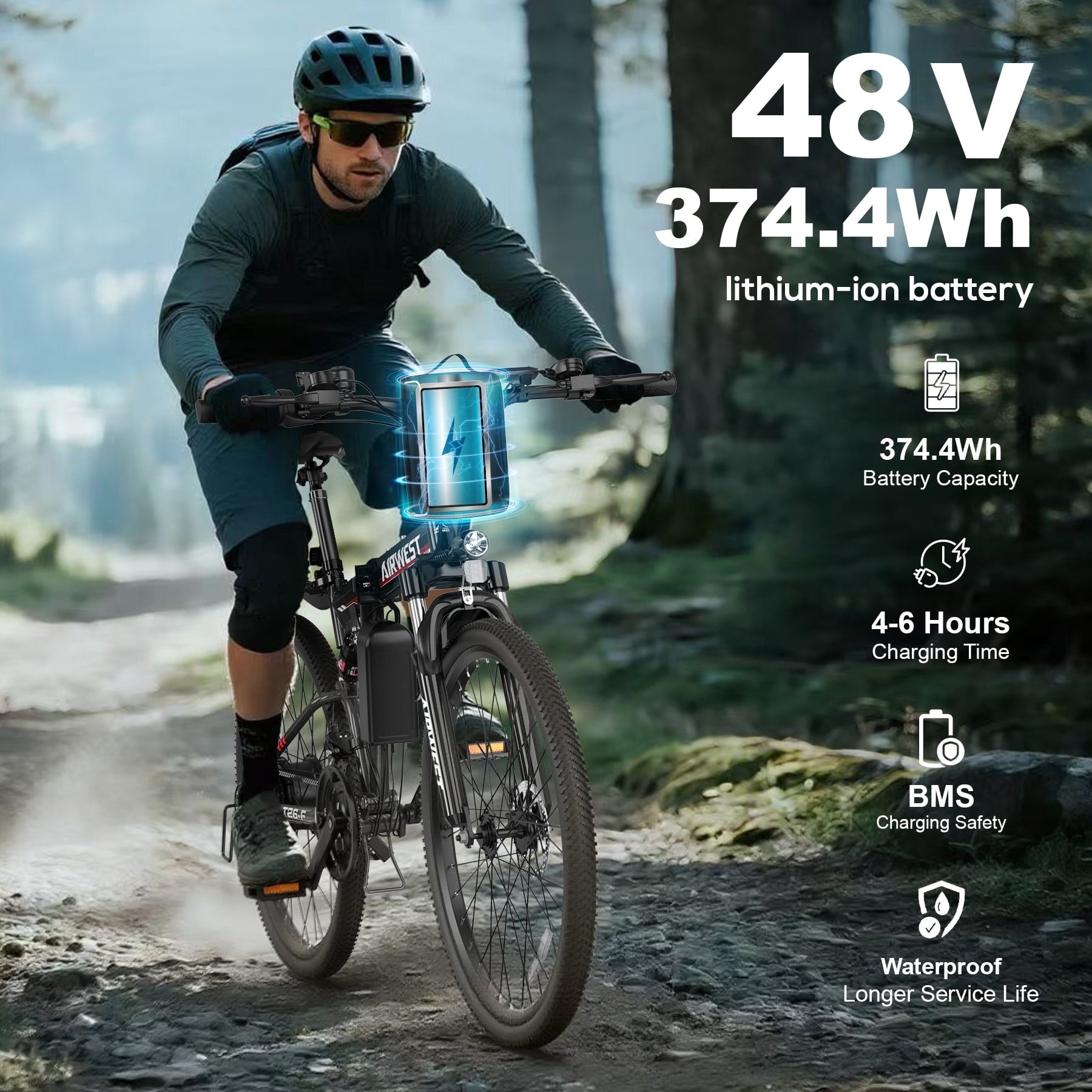 AIRWEST E-bicycle for Adults, Peak 750W Motor Electric Bicycle, 48V 7.8Ah Lithium Battery, 26'' Commuter Women E bike, 7-Speed City Cruiser Bicycle, 40 Miles Range (UL2849) Electric Bikes