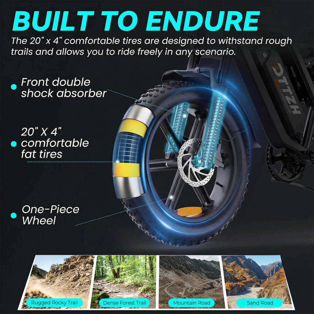 DTTZH F6 Electric Bike for Adults, 1500W Peak Motor, 33MPH & 60 Miles, Electric Mountain Bike, 20 x 4 Fat Tire Off-Road Ebike, 48V/15.6Ah UL2849 Electric Bikes