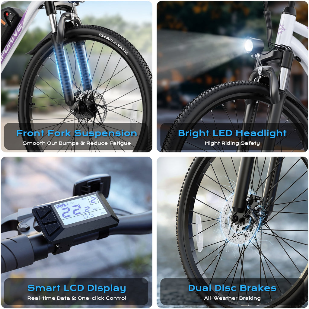 VIPDRIVE Electric Bike for Adults, 26'' 750W Peak Ebike, 48V 7.8AH Removable Battery，Up to 40 Miles 20MPH Electric Mountain Bike，Front Fork Suspension，UL2849 Electric Bikes