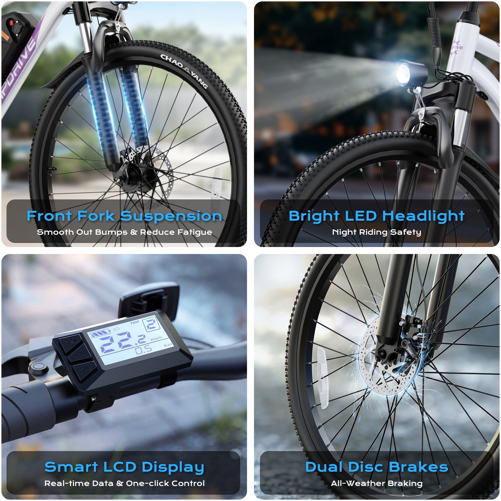 VIPDRIVE Electric Bike for Adults, 26'' 750W Peak Ebike, 48V 7.8AH Removable Battery，Up to 40 Miles 20MPH Electric Mountain Bike，Front Fork Suspension，UL2849 Electric Bikes