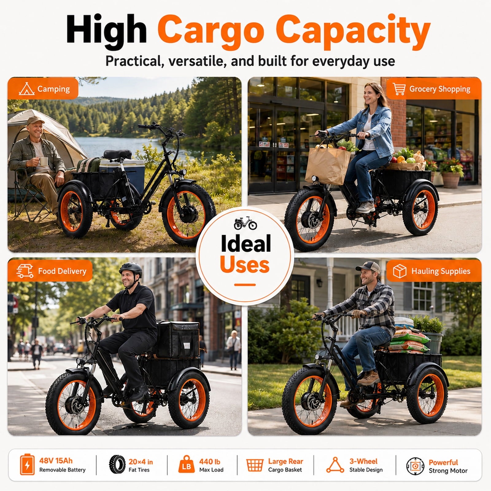 NOMIGO Electric Tricycle for Adults, 500W Motor, 48V 15Ah Battery, 20x4 Fat Tire 3-Wheel Electric Bike, 7-Speed, Rear Basket, Black Electric Bikes
