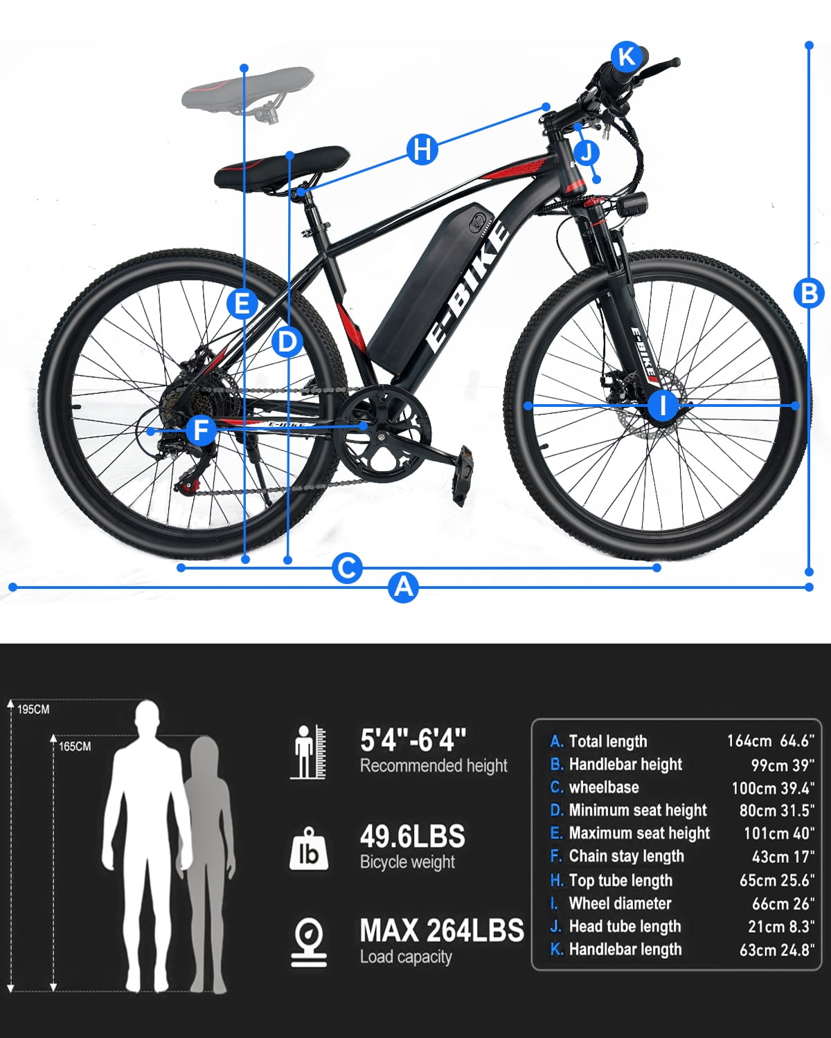 APYEAR Electric Bike for Adults,26 E-Mountain Bicycle,18-30+ Miles,48V Battery,20Mph,750W Peak Electric Bicycles UL 2849 Electric Bikes
