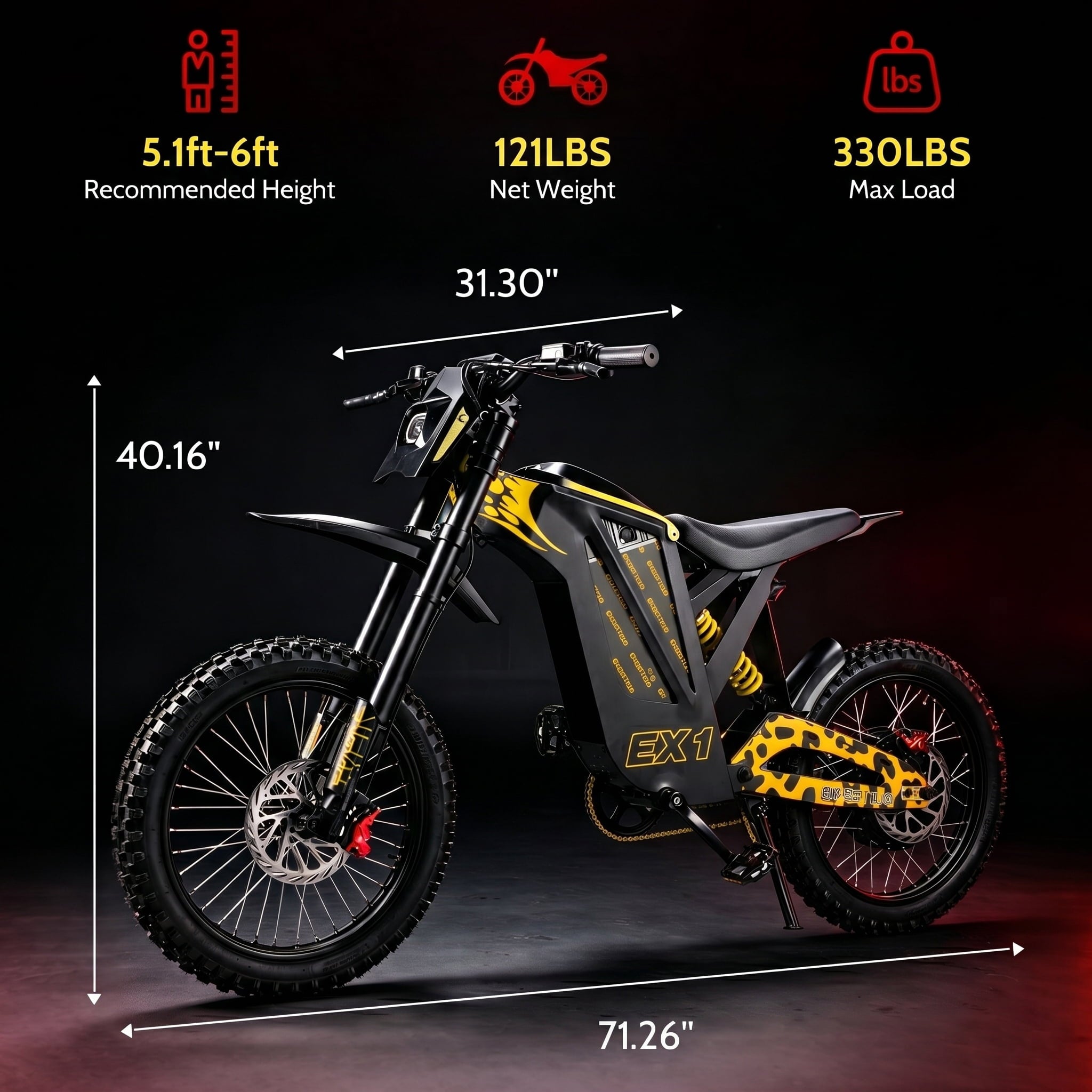 EOEOTWO EX1 Adult Off-Road Electric Bike, 3000W Motor & 40MPH Top Speed, 48V 25Ah Battery for 50-Mile Range, Dual Shock Dirt Bike with 17 Tires & Hydraulic Brakes UL 2849 Electric Bikes