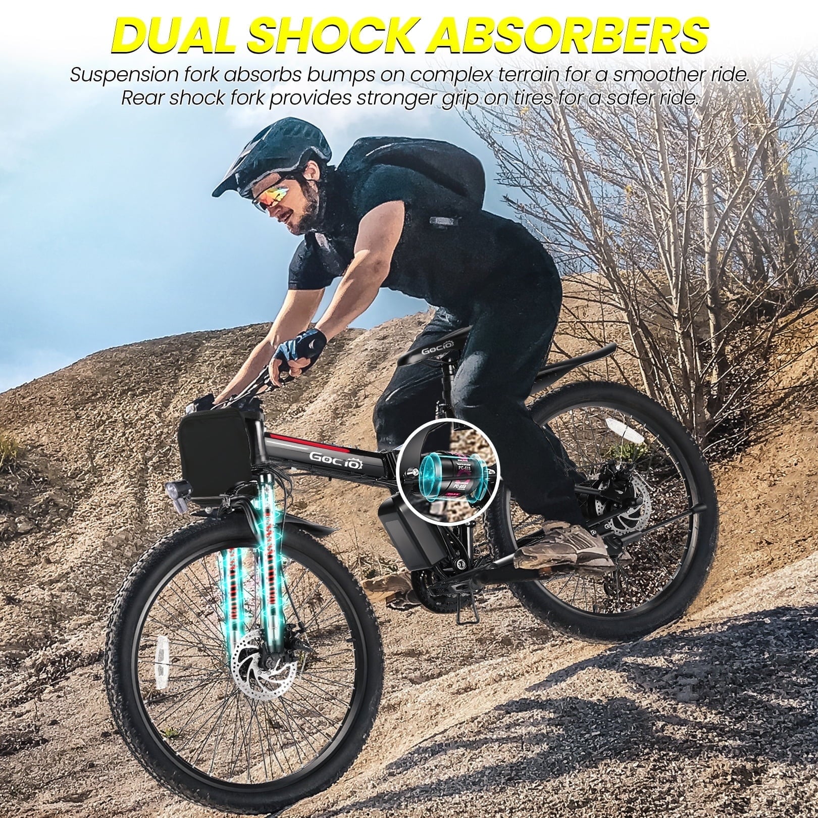 Gocio 26 Folding Electric Bike for Adults, 750W Peak Motor E-Mountain Bike, 19.8MPH, 48V 7.8AH Battery Ebike , 21-Speed Electric Bicycle, UL2849 Electric Bikes