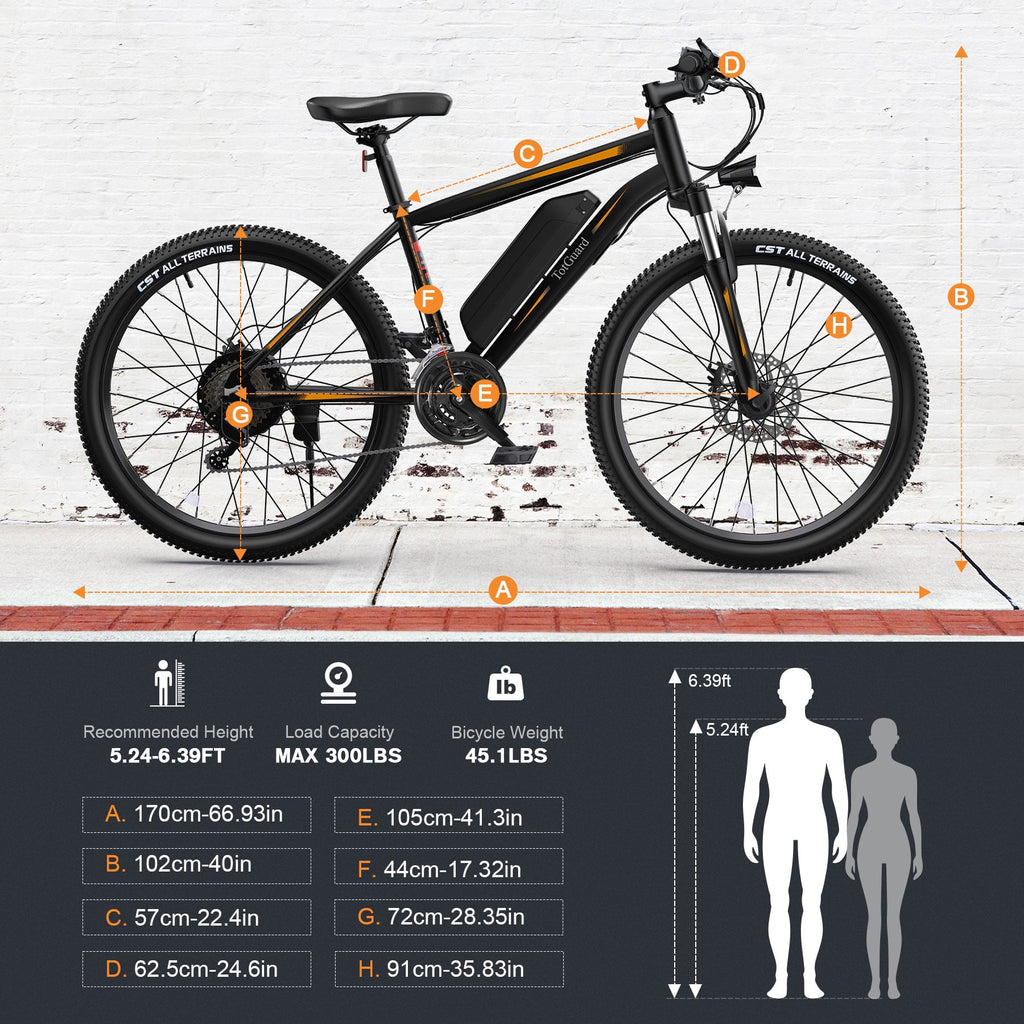 TotGuard Electric Bike for Adults, 26 Ebike 350W Adult Electric Bicycles, Electric Mountain Bike with 36V 10.4Ah Battery, Suspension Fork, Shimano 21 Speed Gears Electric Bikes